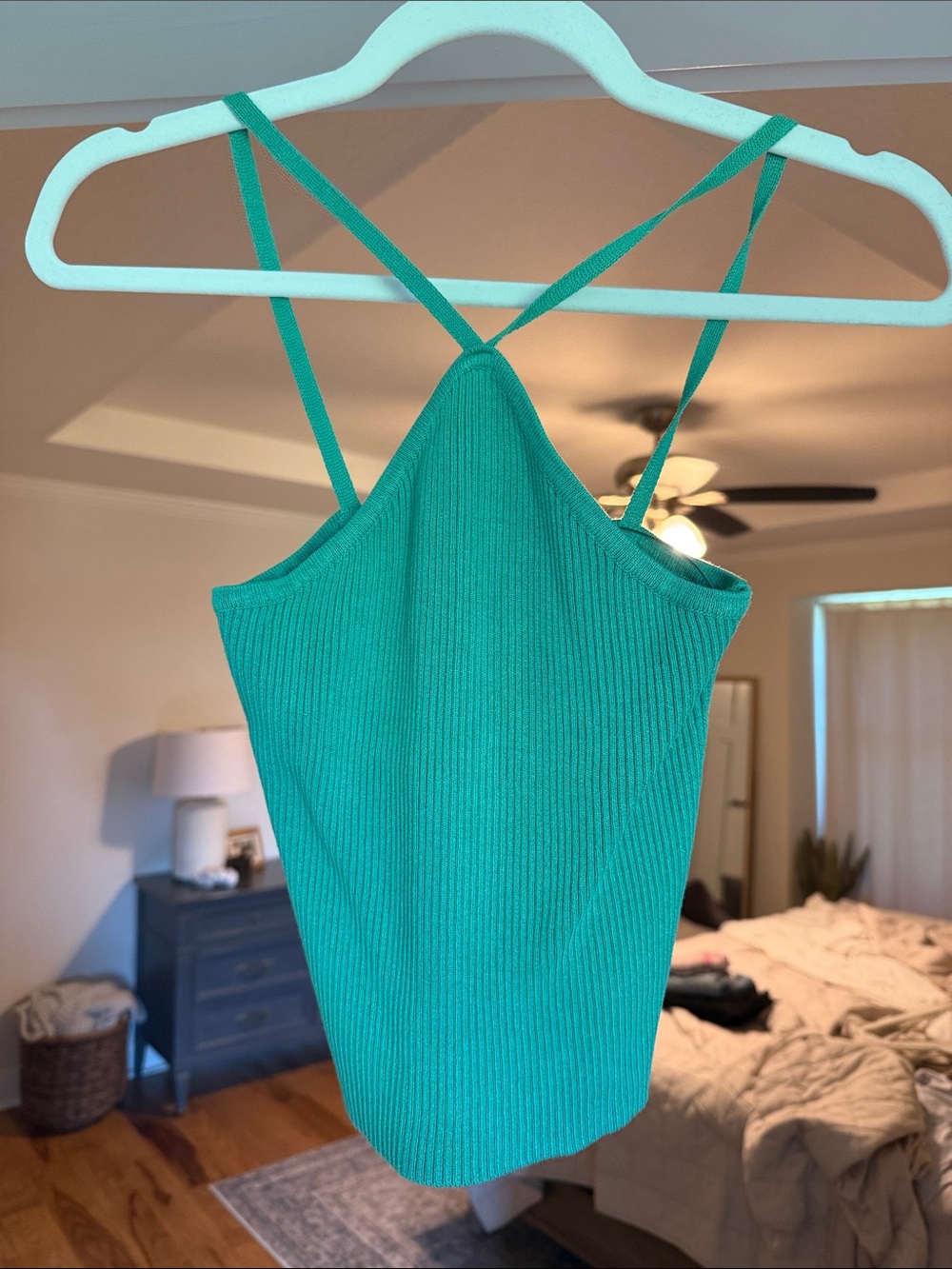 Green ribbed halter style tank